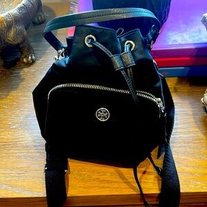 Tory Burch black nylon bucket bag